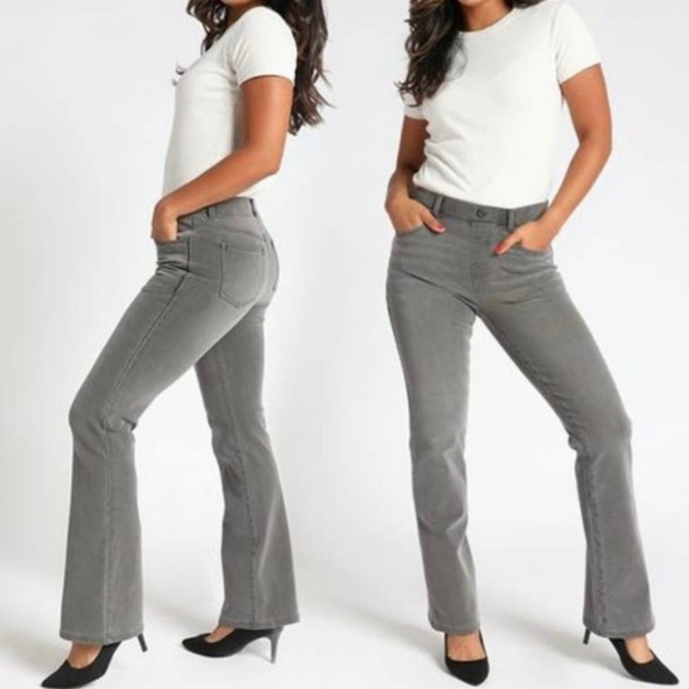 Betabrand Yoga Denim Boot Cut Jeans in Rinsed Gray Petite Medium